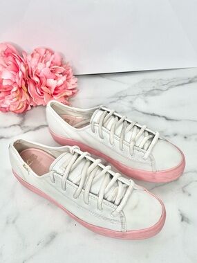 KEDS x KATE SPADE NEW YORK WHITE PINK PLATFORM LEATHER SNEAKERS